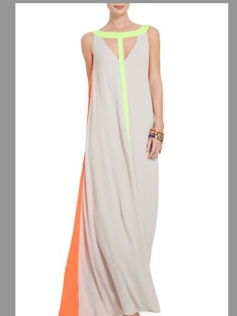 NWT BCBG Wilah Colorblock Neon Maxi Dress Long Orange Gray Relaxed Grecian XS - Picture 14 of 16